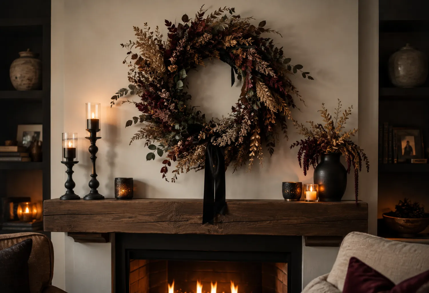 A Statement Wreath Above the Fireplace or on an Accent Wall