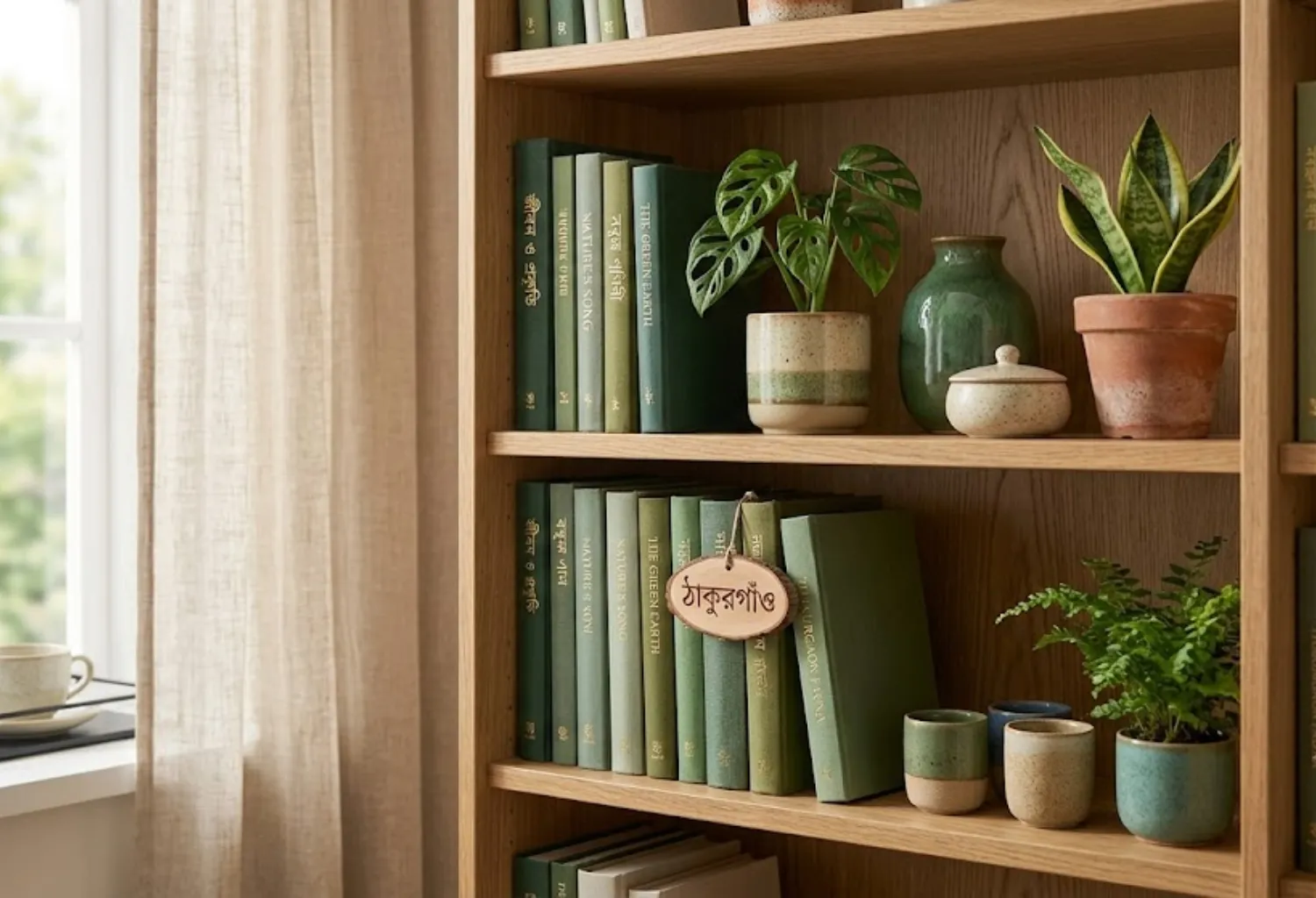 Add Green Through a Statement Bookshelf Styling