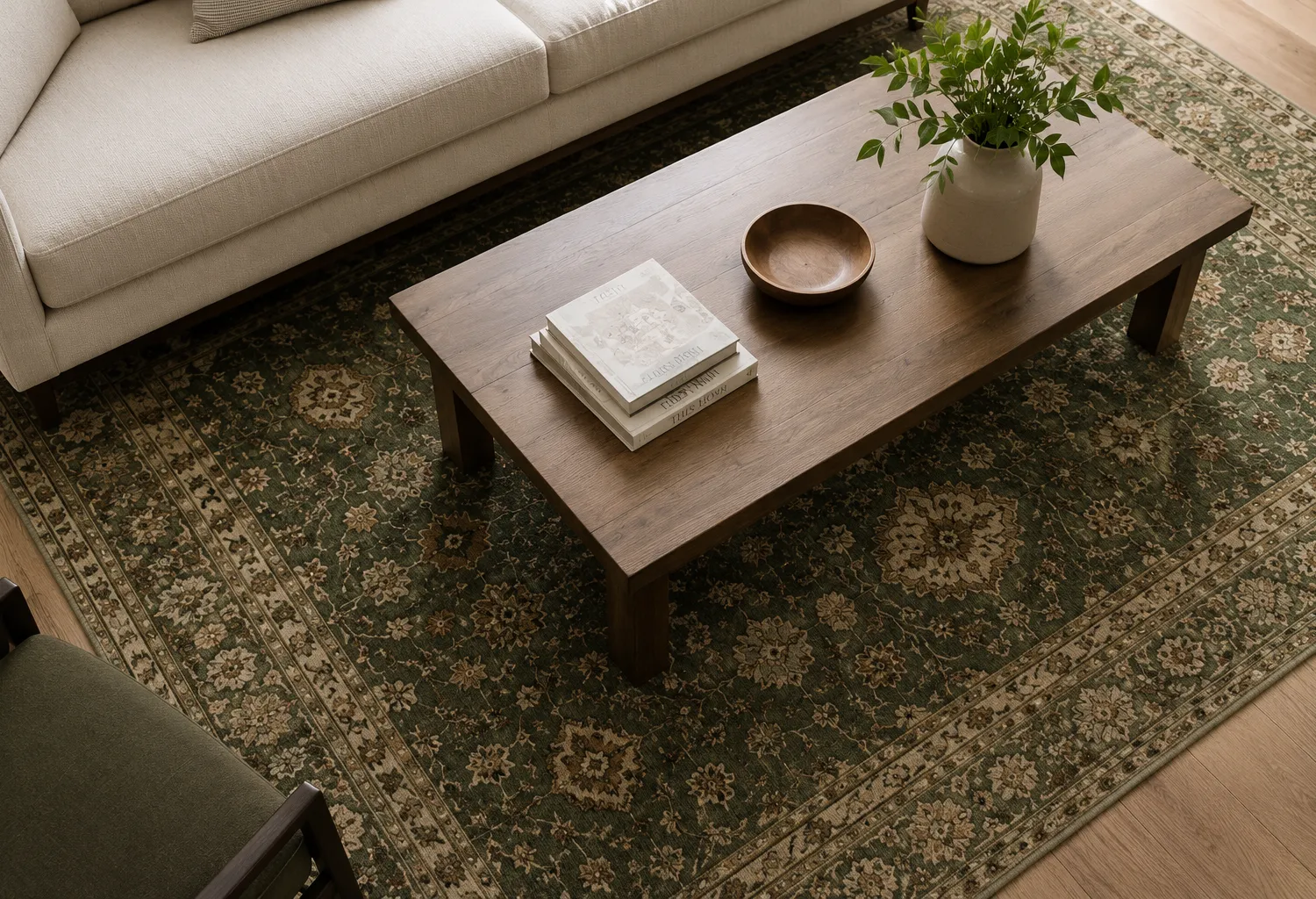 Add a Green Area Rug to Ground the Space