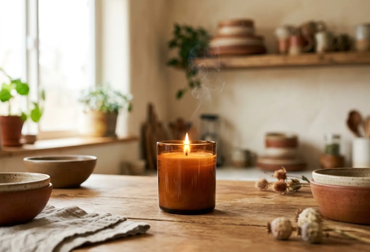 Autumn-Scented Candles on the Counter
