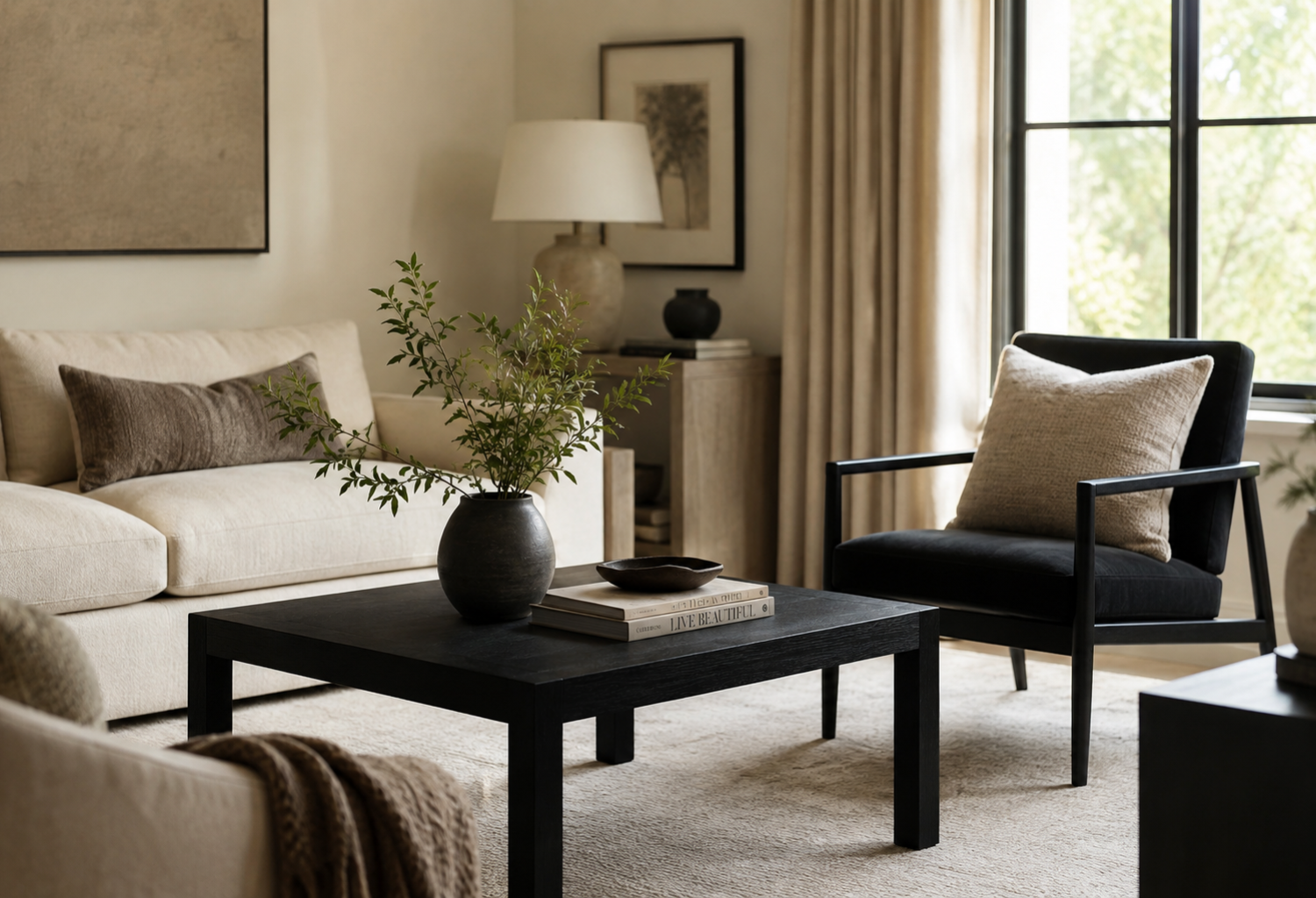 Black Accent Furniture on Neutral Walls