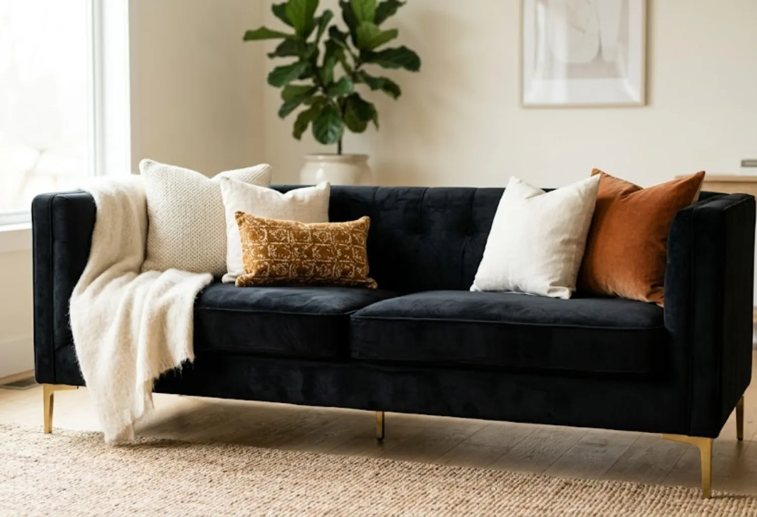 Black Velvet Sofa as the Centerpiece
