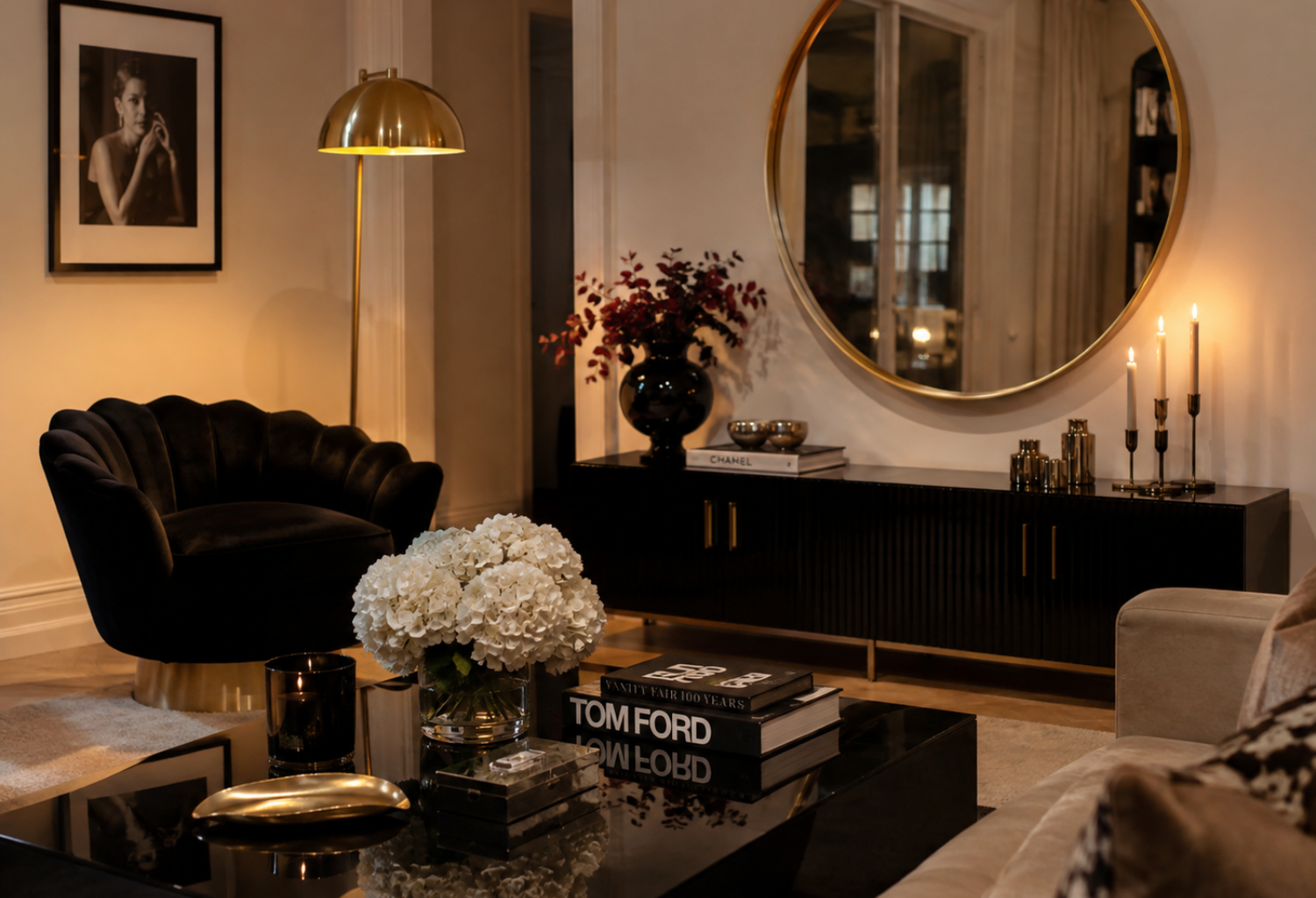 Black and Gold Glam Living Room