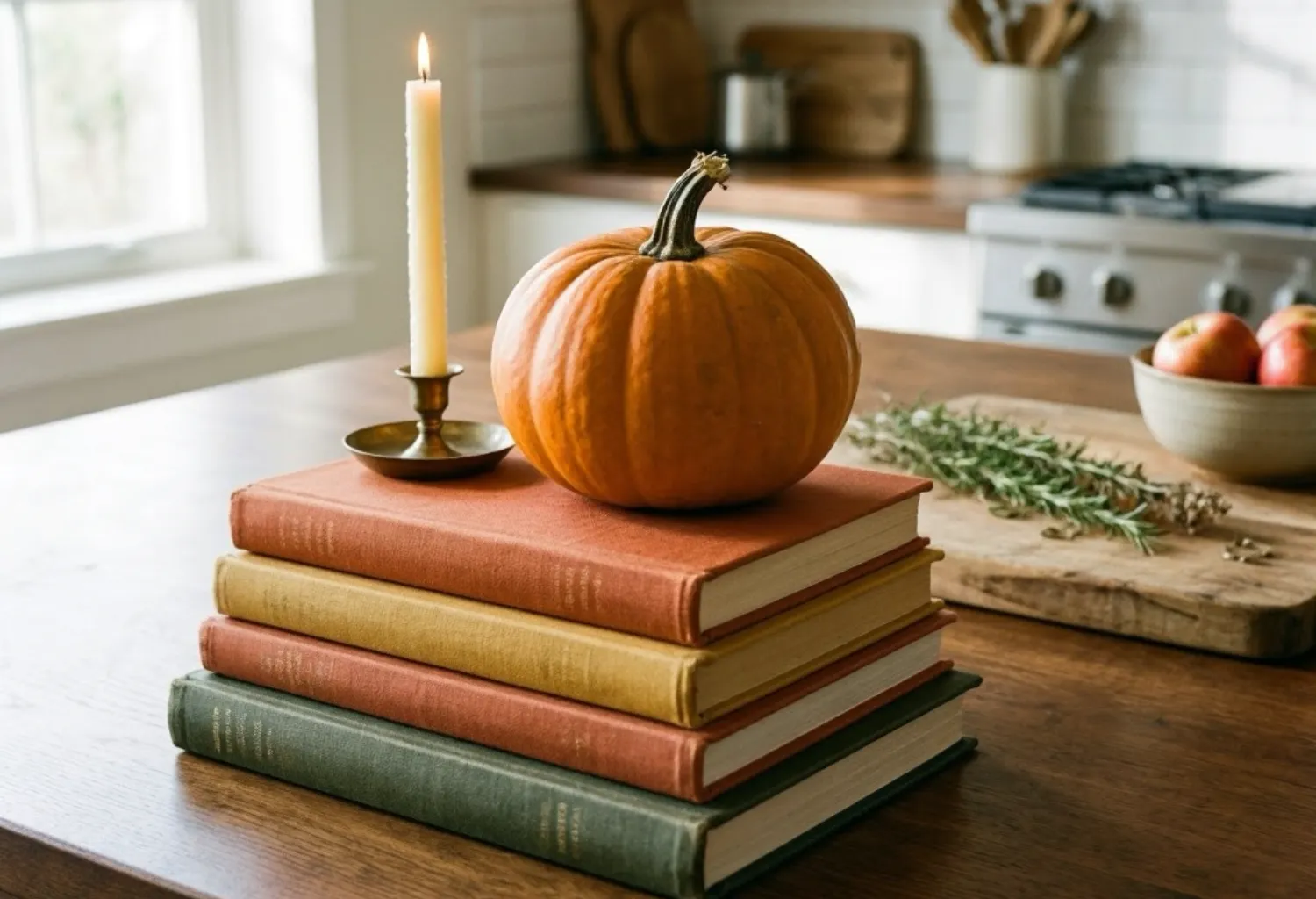 Book Stack with Seasonal Decor