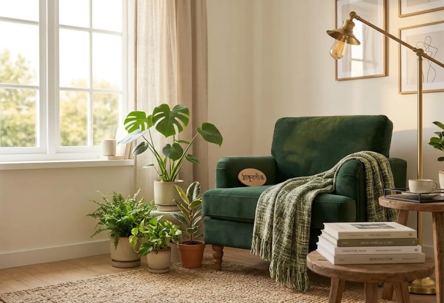 Create a Reading Nook With a Green Chair and Plants