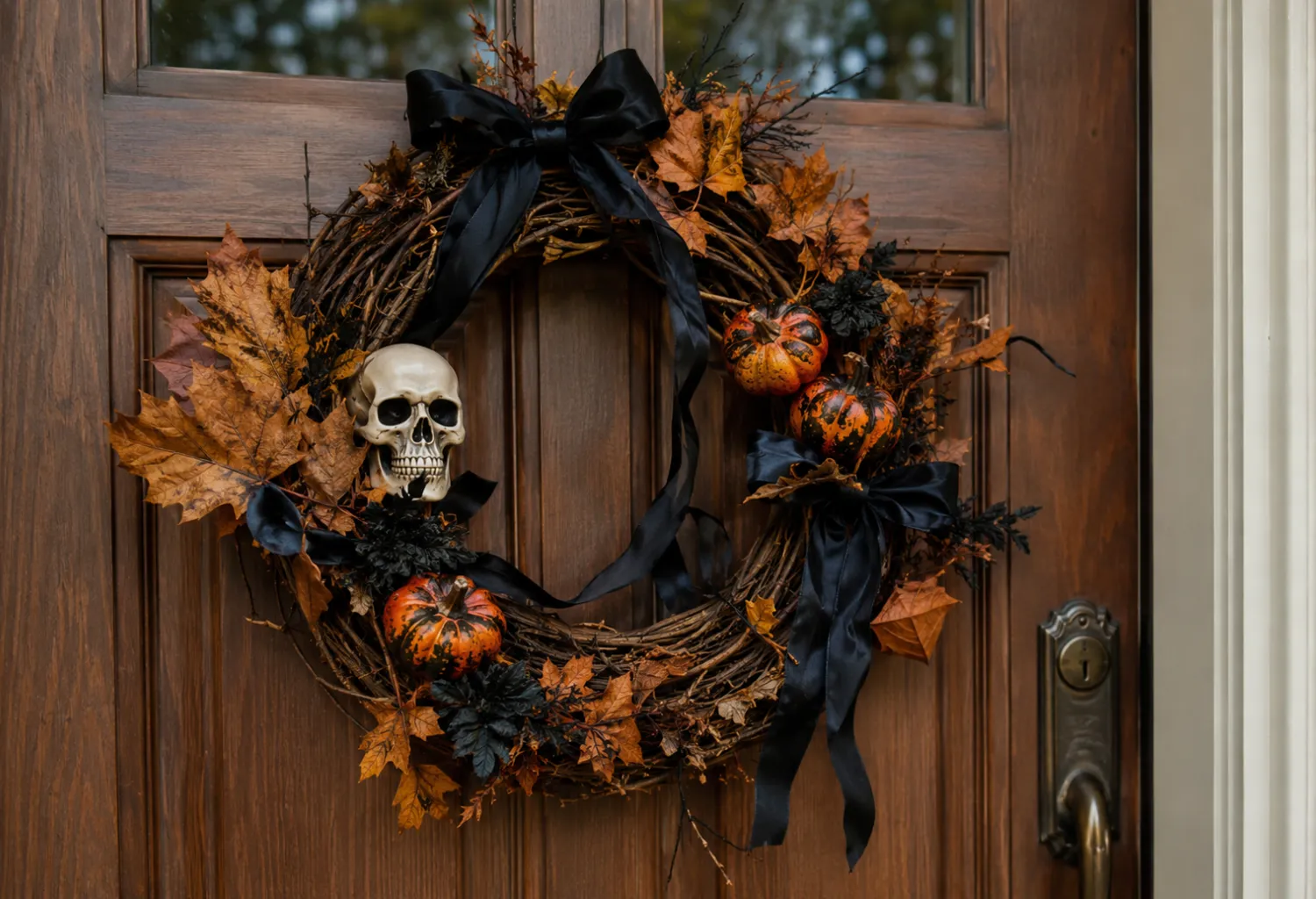 DIY Wreath With Dried Foliage and Skulls