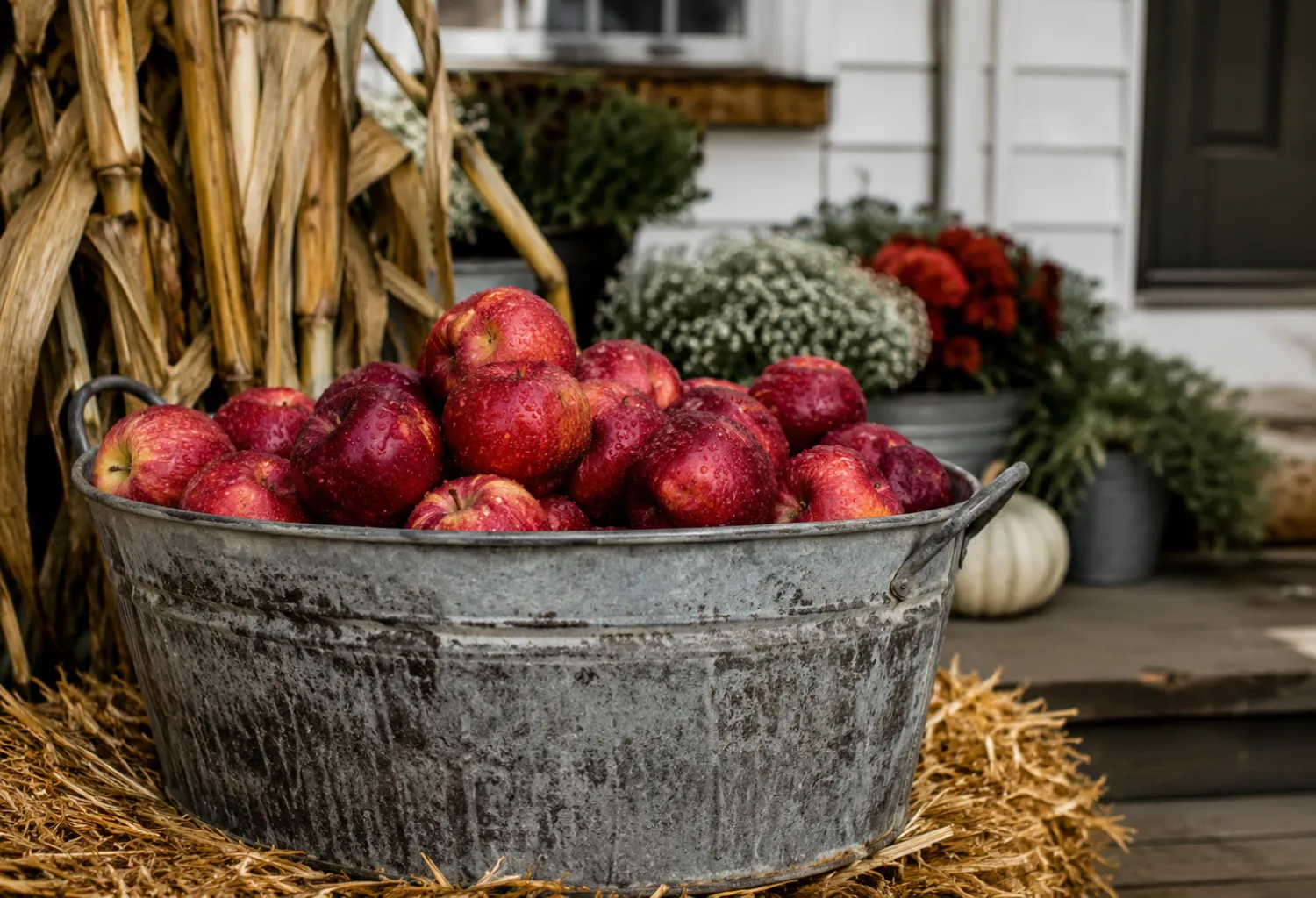 Galvanized Buckets with Apple Bobbing Props