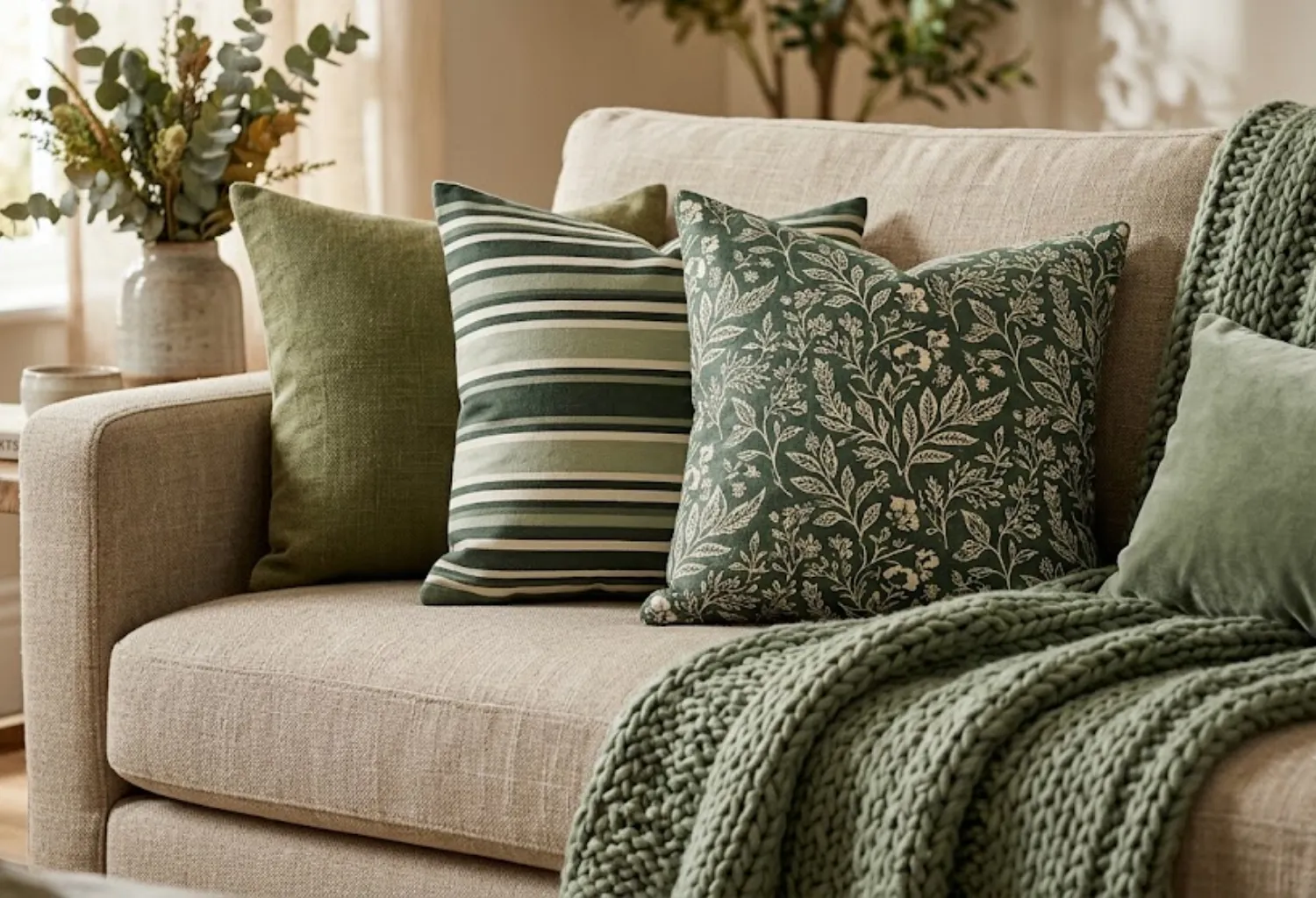 Incorporate Green Through Throw Pillows and Blankets