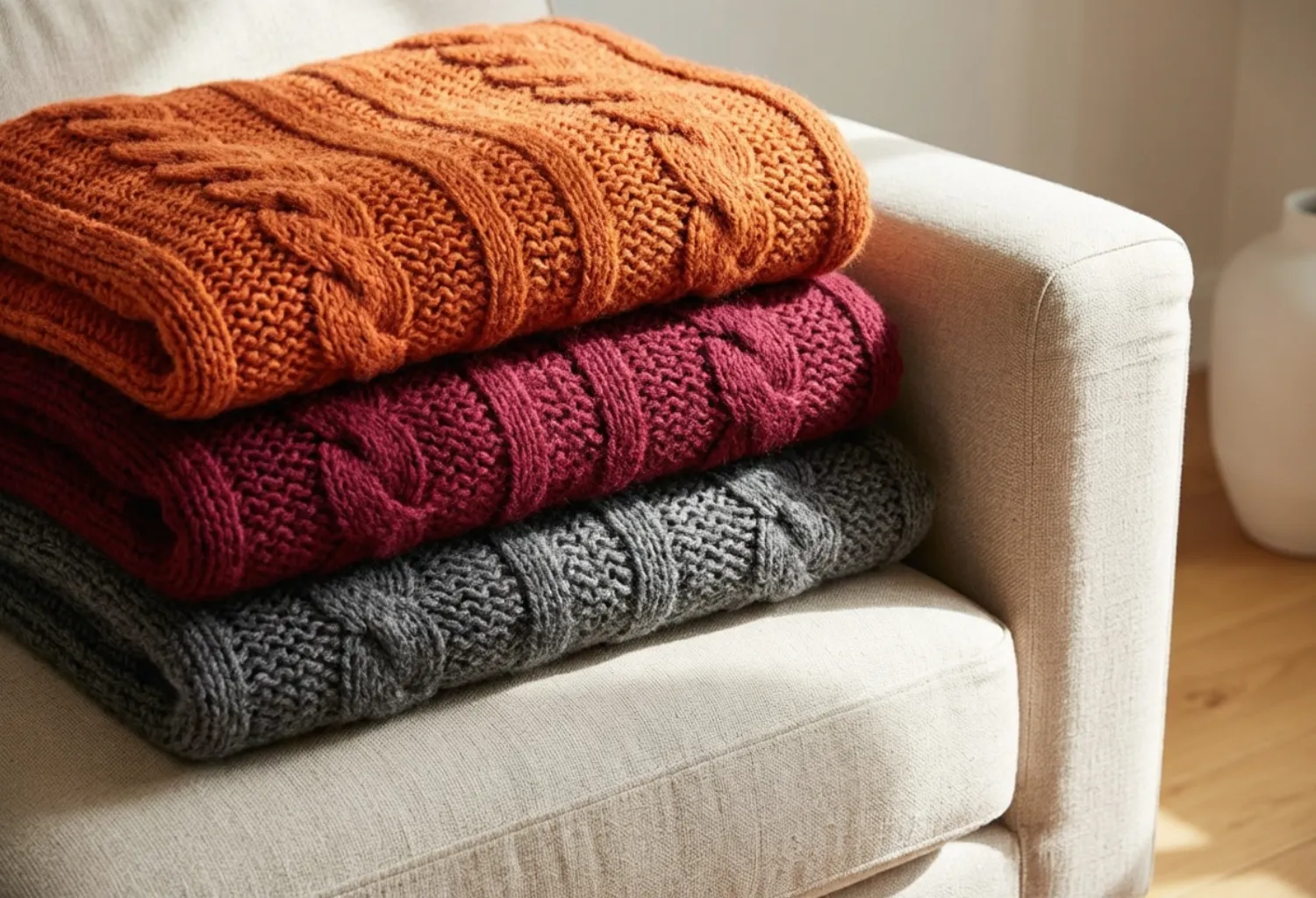 Layered Throw Blankets in Autumn Tones