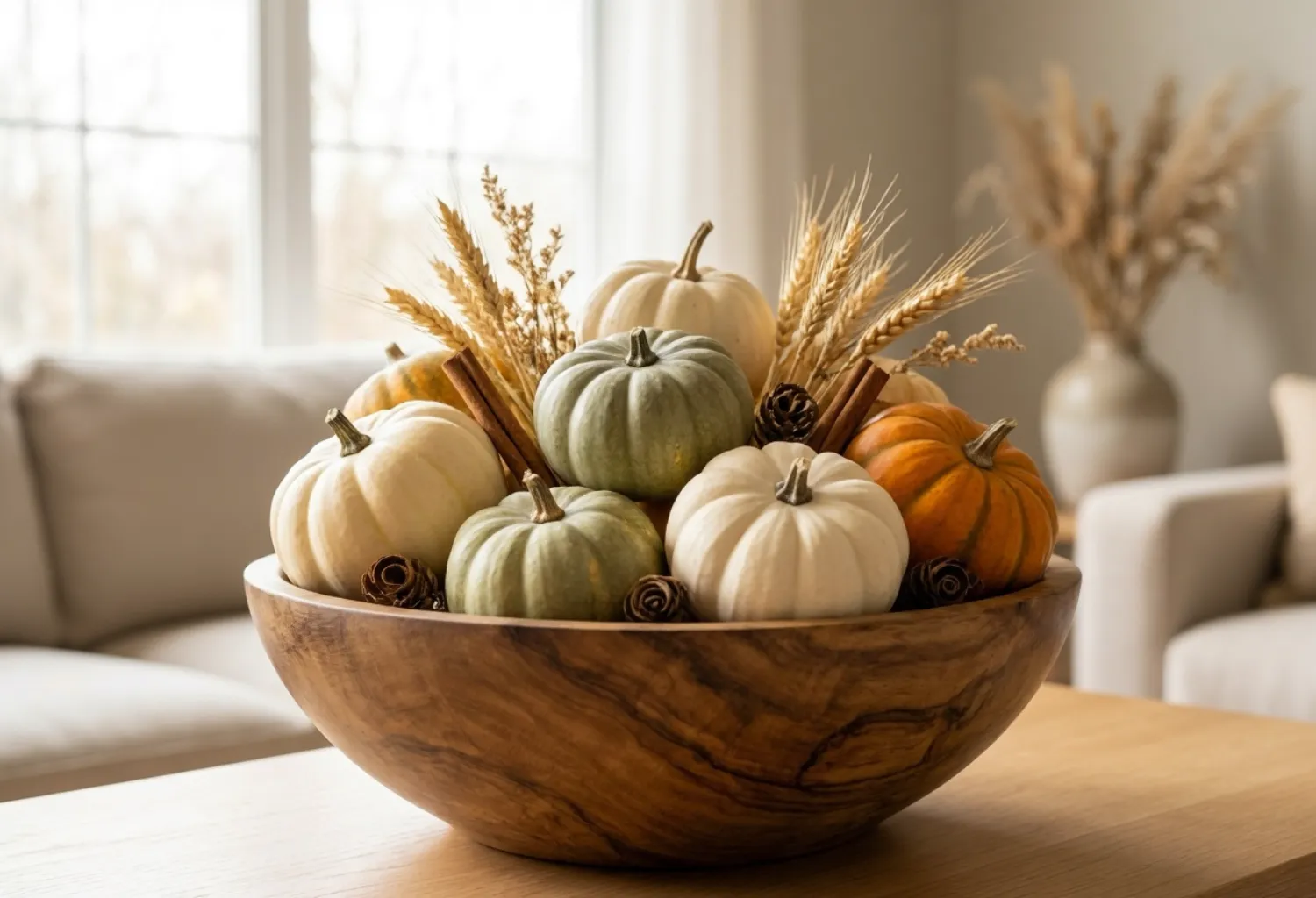Mini Pumpkin Centerpiece on the Coffee Table