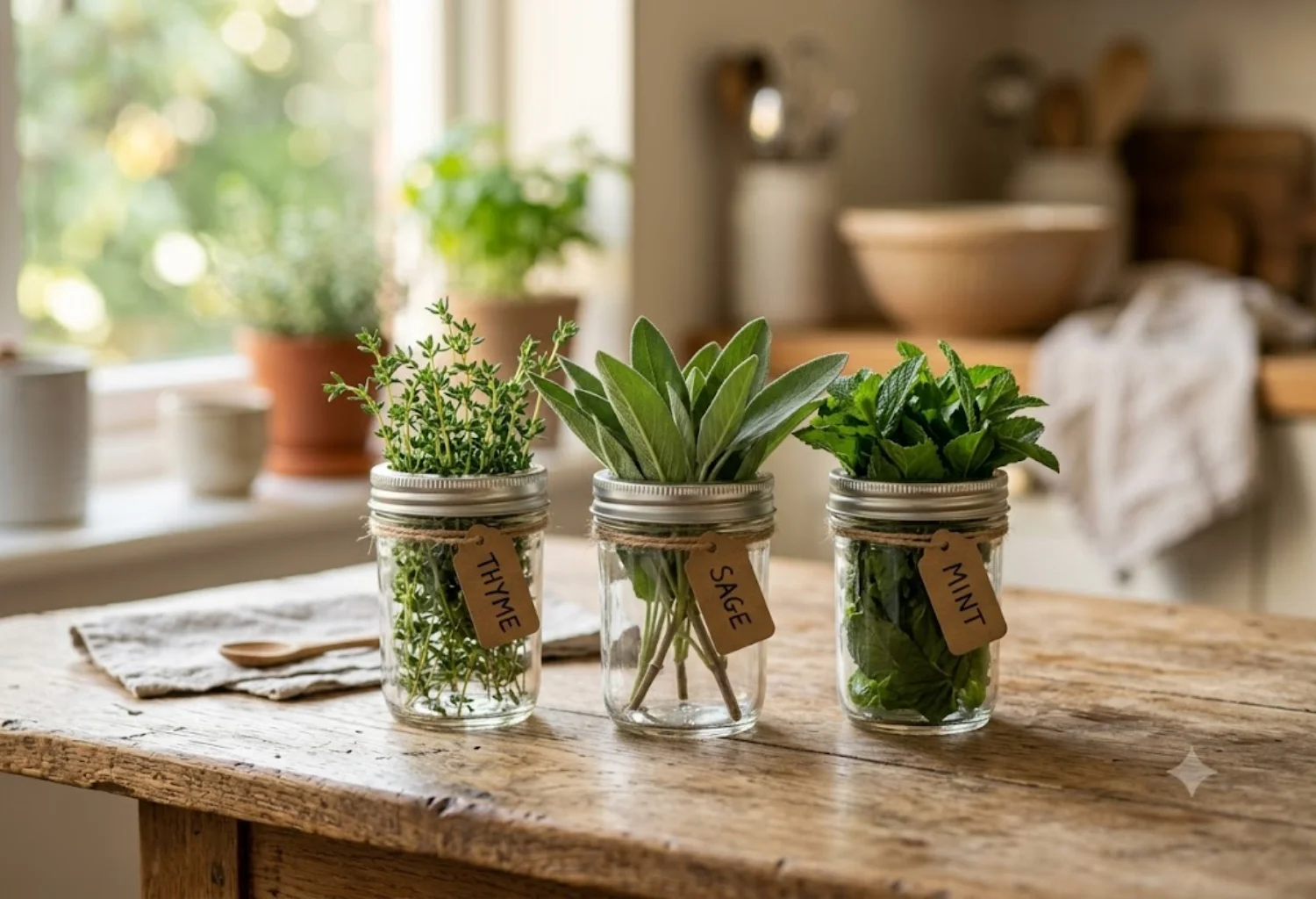 Seasonal Fresh Herbs in Jars