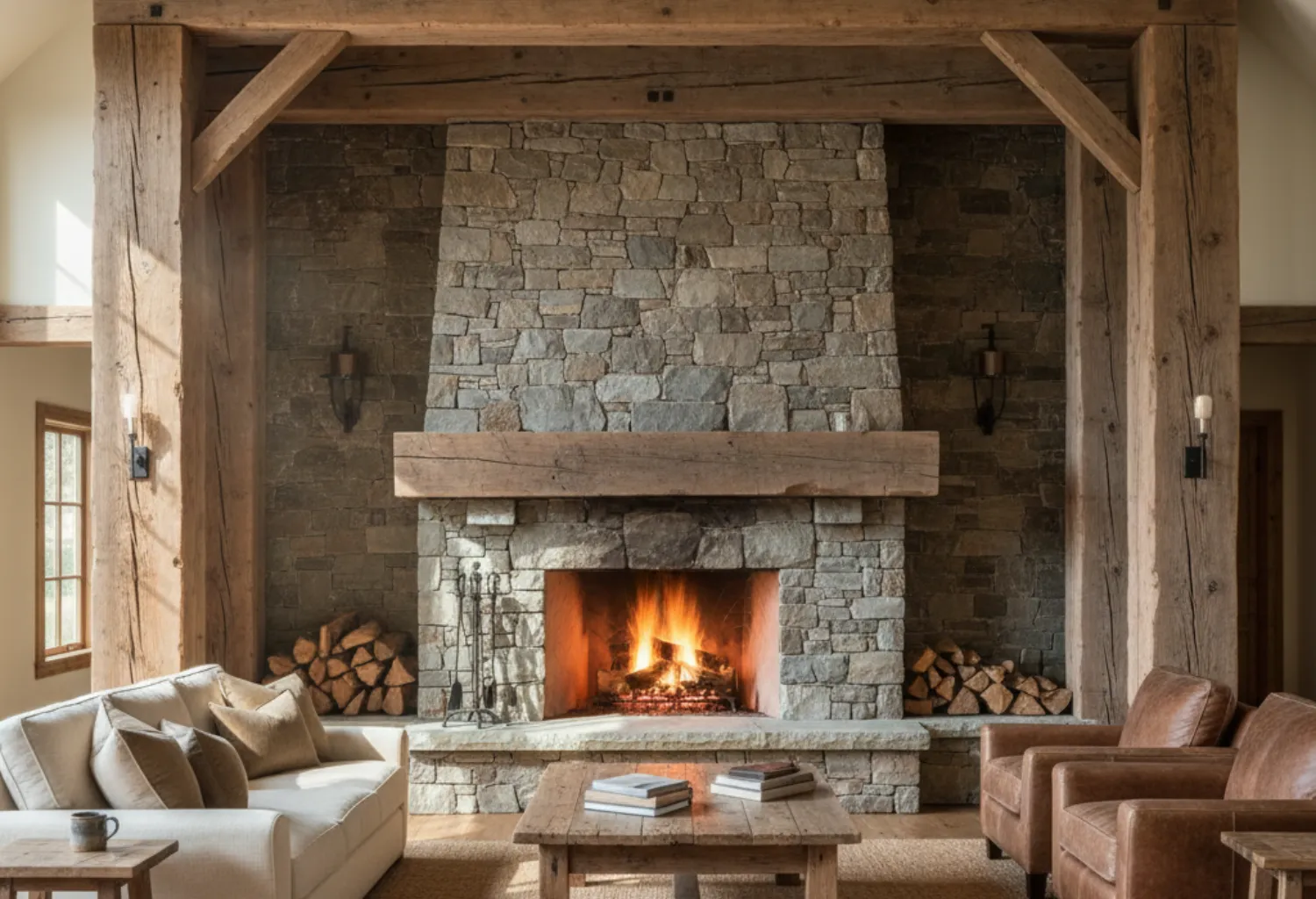 Wood Beam Fireplace Surround