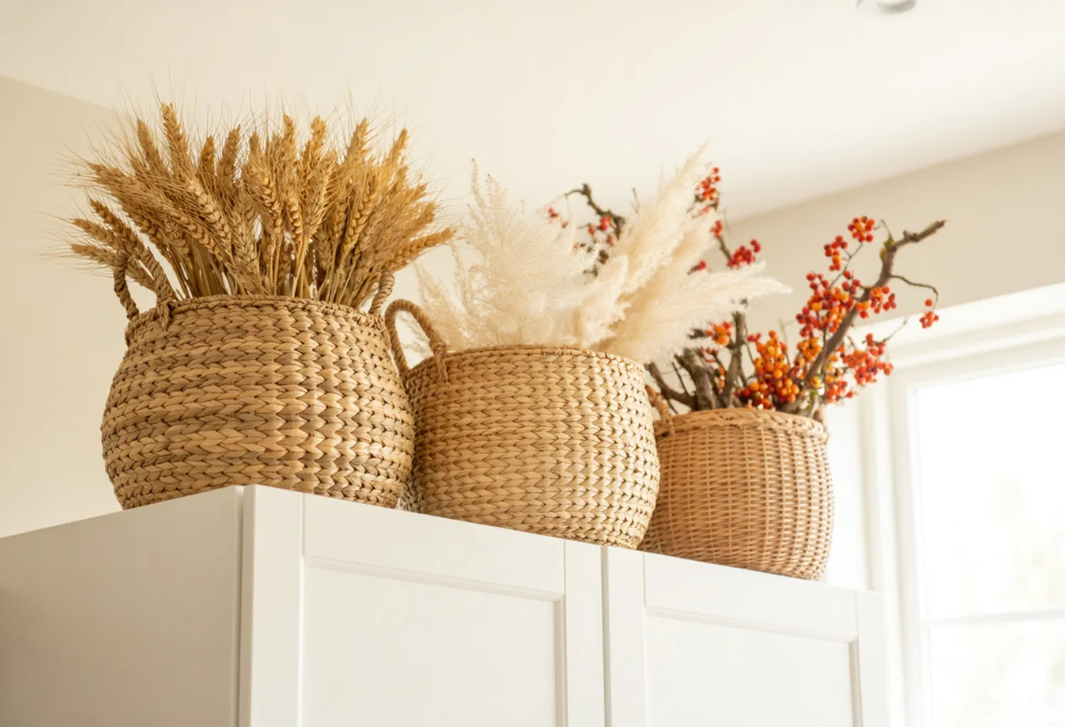 Woven Baskets with Dried Foliage