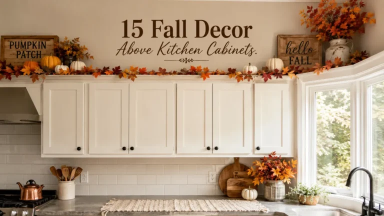 fall decor above kitchen cabinets