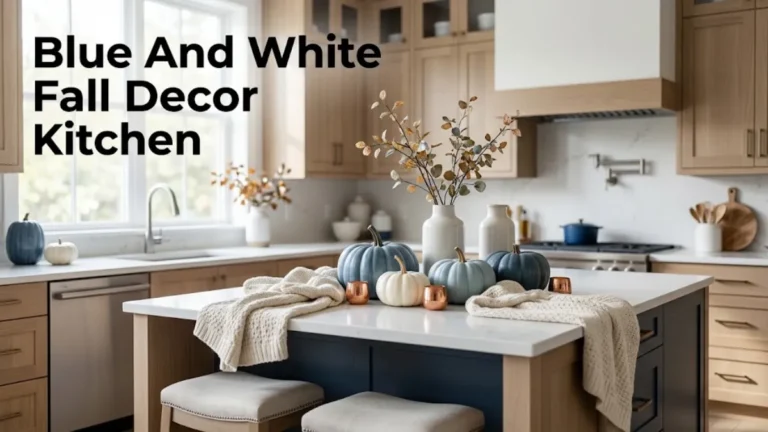 blue and white fall decor kitchen